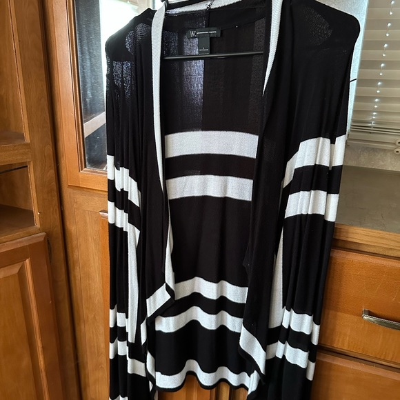 INC International Concepts Black and White Open-Front Cardigan - Picture 1 of 2